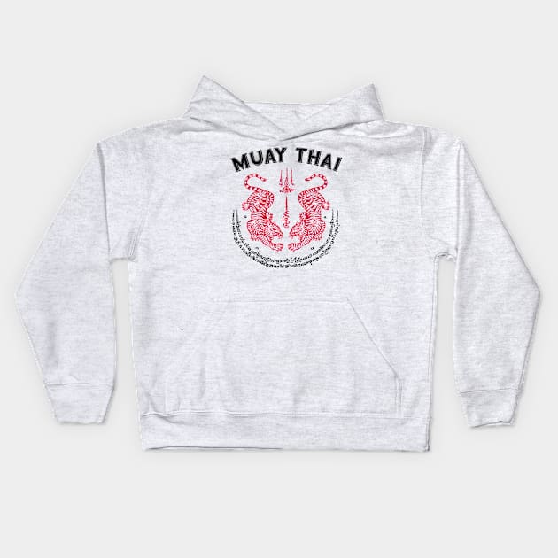 Muay Thai Tiger Sak Yant Tattoo Kickboxing Thailand Kids Hoodie by VintCam